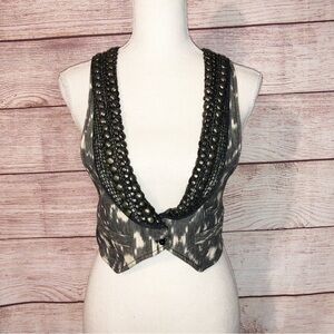 Diabless Black and Grey Vintage Look Embroidered Vest Size 2